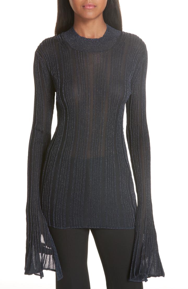 Women's Caroline Constas Metallic Stripe Flare Cuff Top
