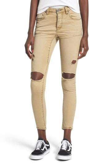 Women's One Teaspoon Freebirds Ripped Low Waist Skinny Jeans - Beige