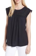 Women's Caslon Eyelet Detail Baby Doll Top, Size - Black