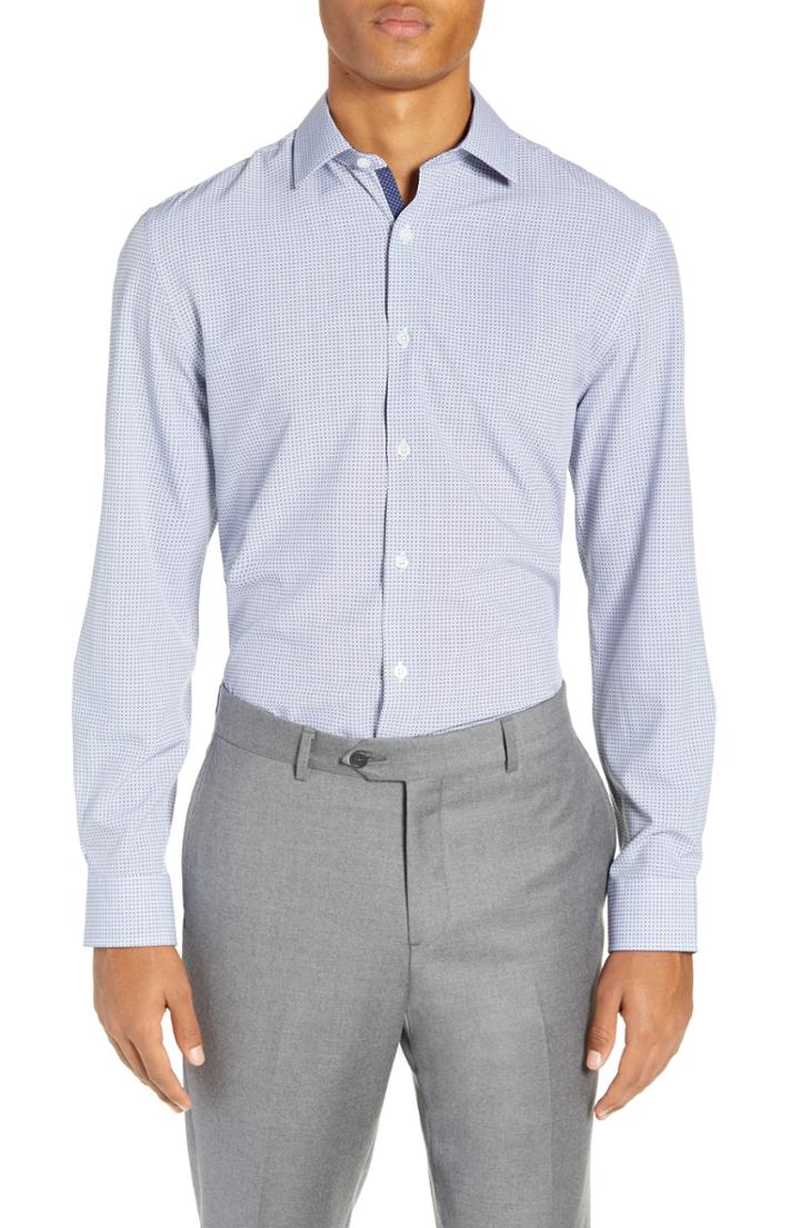 Men's W.r.k Trim Fit 4-way Stretch Geometric Dress Shirt - Blue