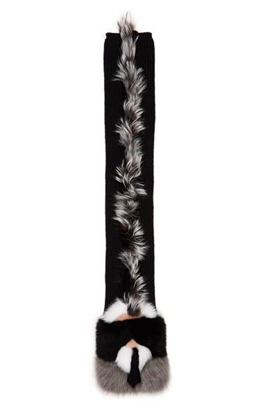 Women's Fendi 'karlito' Genuine Fox, Genuine Mink & Genuine Nutria Fur Scarf, Size - Black