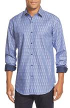 Men's Bugatchi Shaped Fit Print Sport Shirt - Blue