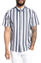 Men's Theory Irving Trim Fit Stripe Cotton & Linen Sport Shirt - Blue