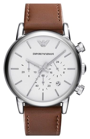 Men's Emporio Armani Chronograph Leather Strap Watch, 41mm