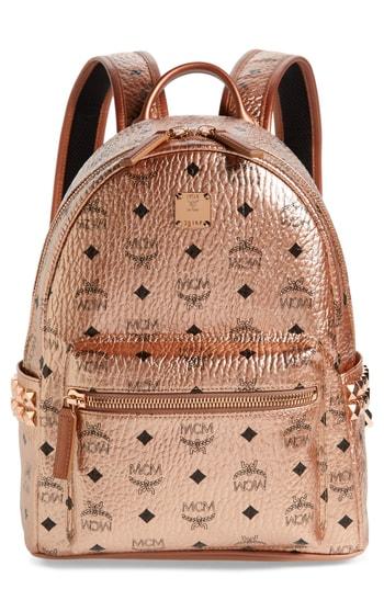 Mcm Small Stark Side Stud Coated Canvas Backpack - Metallic