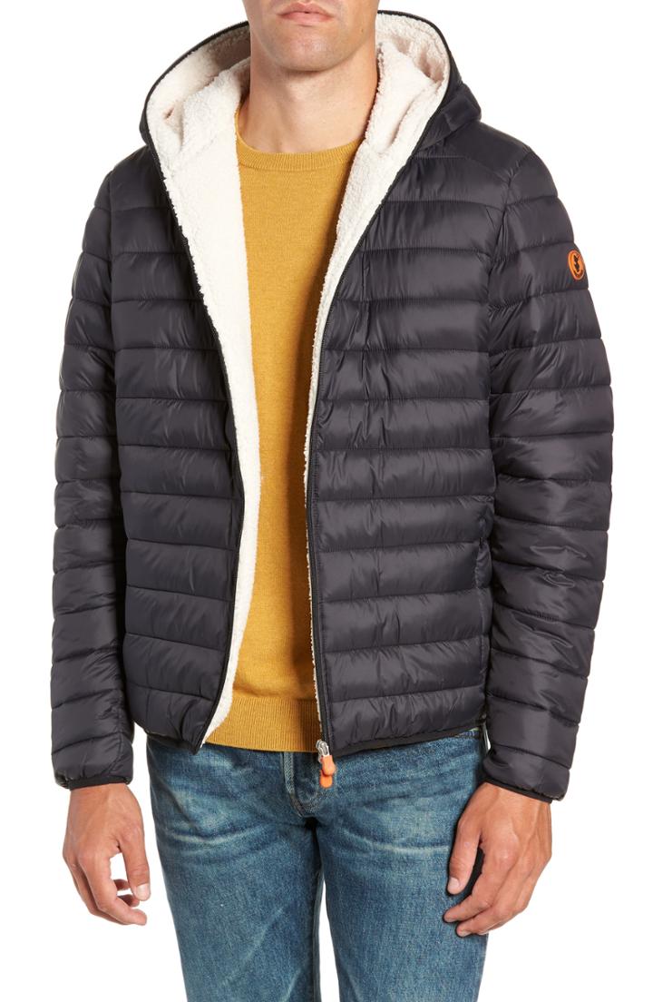 Men's Save The Duck Hooded Plumtech Insulated Packable Jacket - Black