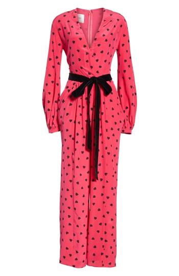 Women's Valentino Heart Print Silk Jumpsuit