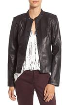 Women's Halogen Raw Edge Pieced Leather Jacket - Black