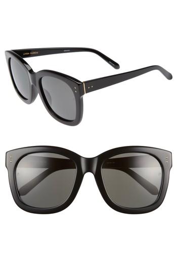 Women's Linda Farrow 56mm Square Sunglasses - Black/ Yellow Gold/ Grey