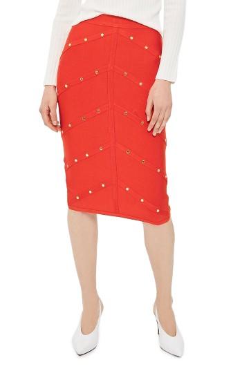 Women's Topshop Studded Pencil Skirt Us (fits Like 0) - Red