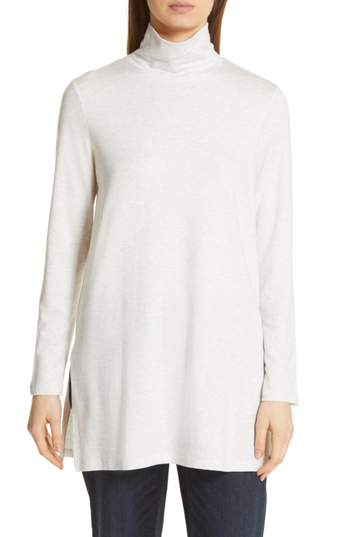 Women's Eileen Fisher Terry Mock Neck Tunic - Grey