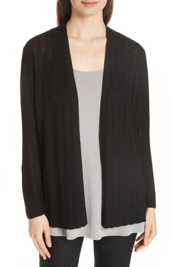 Women's Eileen Fisher Bell Cuff Silk Blend Cardigan, Size - Black