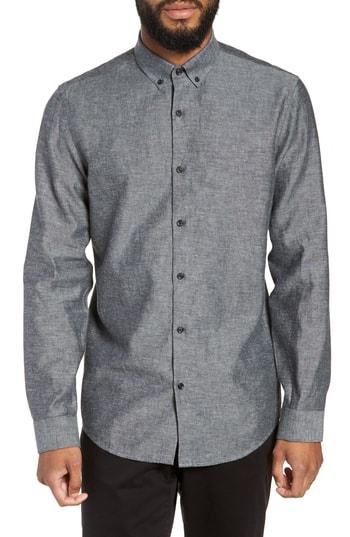 Men's Calibrate Chambray Linen & Cotton Sport Shirt - Grey