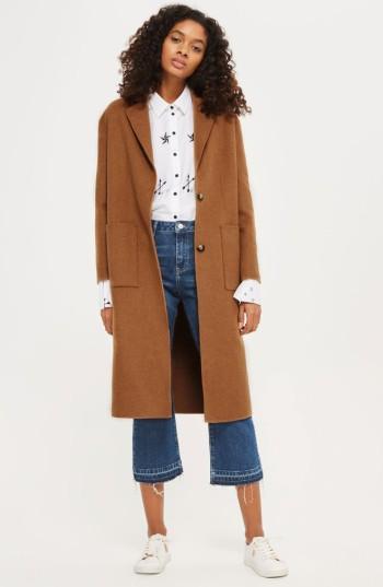 Women's Topshop Long Coat Us (fits Like 00) - Beige