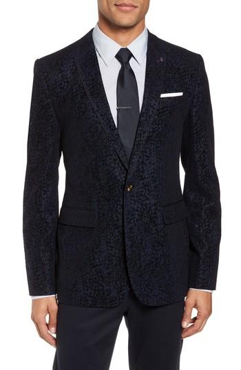 Men's Ted Baker London Sherman Trim Fit Flocked Velvet Dinner Jacket (s) - Blue
