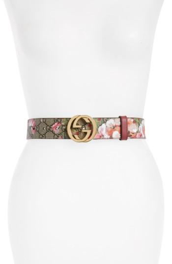 Women's Gucci Rose Leather Belt - Multi/ Dry Rose