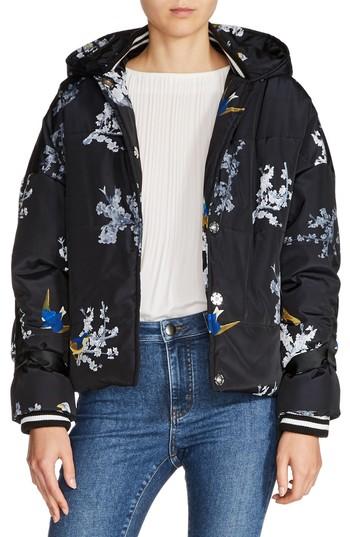 Women's Maje Hooded Print Jacket, Size - Blue
