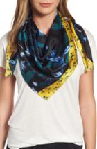 Women's Halogen Dot Line Floral Silk Scarf, Size - Black