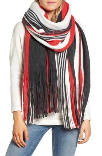 Women's Free People Kolby Stripe Fringe Scarf, Size - Red