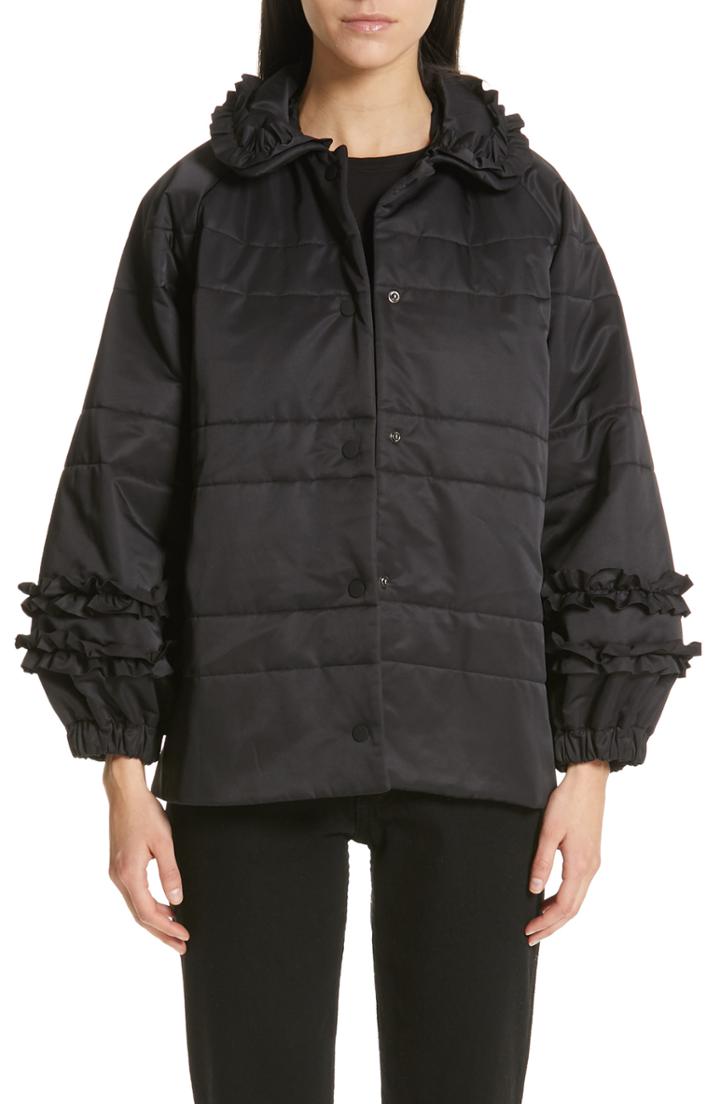 Women's Paskal Ruffle Trim Puffer Jacket - Black