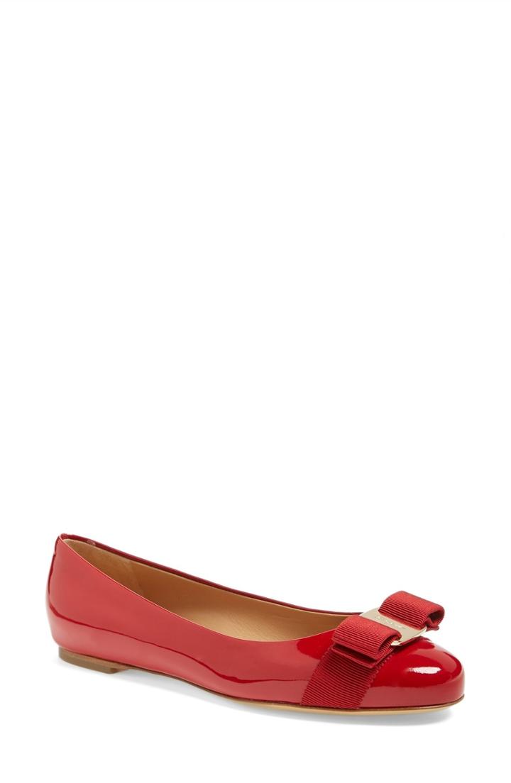 Women's Salvatore Ferragamo Varina Leather Flat B - Red