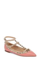 Women's Valentino Garavani Rockstud Ankle Strap Pointy Toe Flat Us / 35eu - Pink
