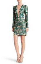 Women's Dress The Population Claudia Plunging Illusion Sequin Lace Minidress - Green