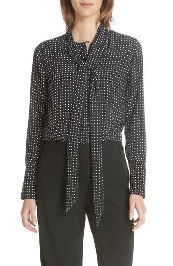 Women's Equipment Luis Tie Neck Dot Silk Blouse - Black