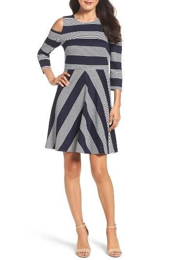 Women's Eliza J Stripe Cold Shoulder Dress