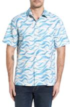 Men's Tommy Bahama Retsina Waves Silk Blend Camp Shirt, Size - Blue