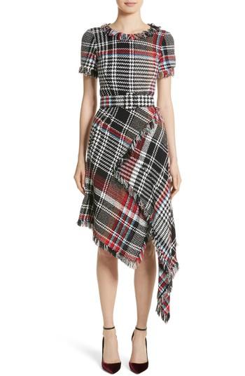 Women's Oscar De La Renta Plaid Asymmetrical Dress - Black