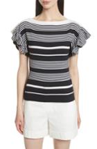 Women's Grey Jason Wu Stripe Ruffle Sleeve Boatneck Tee - Blue