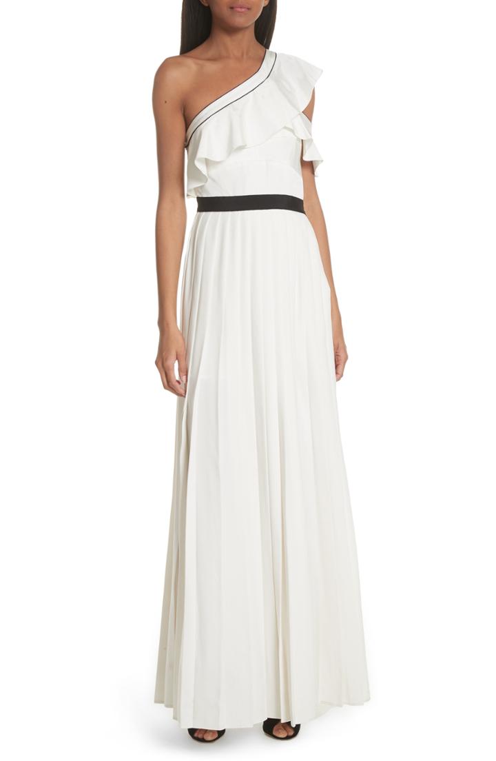 Women's Self-portrait Ruffle Trim One Shoulder Gown