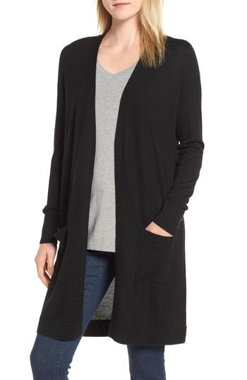 Women's Halogen Long Open Cardigan - Black