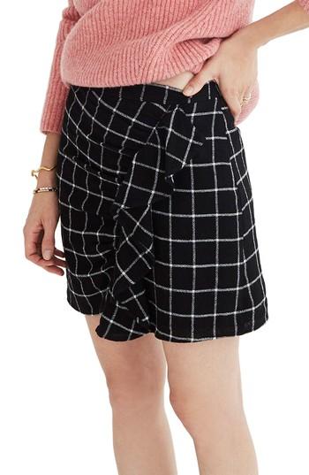 Women's Madewell Windowpane Ruffle Front Miniskirt - Black