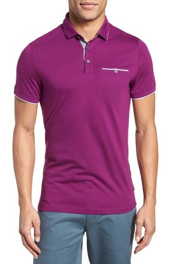Men's Ted Baker London Derry Modern Slim Fit Polo (m) - Purple
