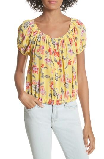 Women's Joie Derfuta Floral Silk Bubble Top - Yellow