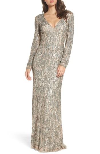 Women's Mac Duggal Beaded Long Sleeve Gown