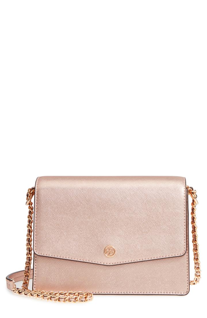 Tory Burch Robinson Convertible Metallic Leather Shoulder Bag - Pink