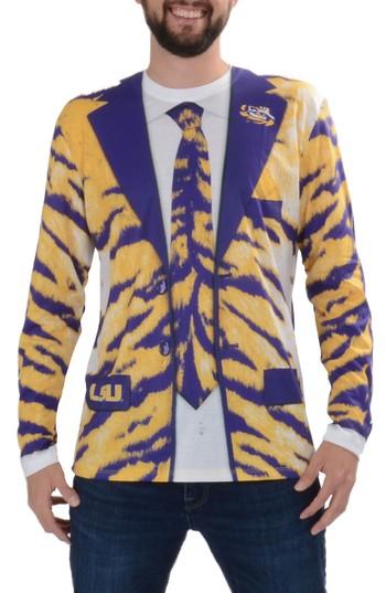 Men's Faux Real College Sports Suit & Tie Costume T-shirt, Size - Orange