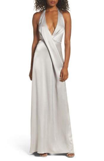 Women's Halston Heritage V-neck Draped Satin Gown - Grey