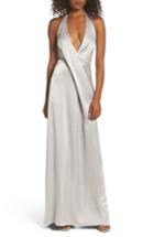 Women's Halston Heritage V-neck Draped Satin Gown - Grey