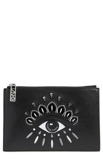 Kenzo Eye Embroidery Leather Pouch - Black