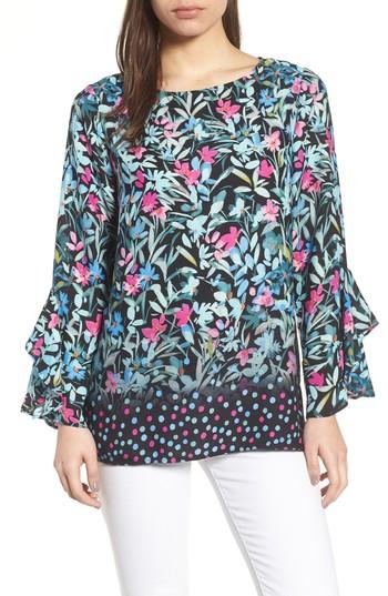 Women's Chaus Prairie Border Bell Sleeve Blouse - Black