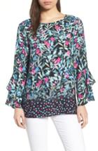 Women's Chaus Prairie Border Bell Sleeve Blouse - Black