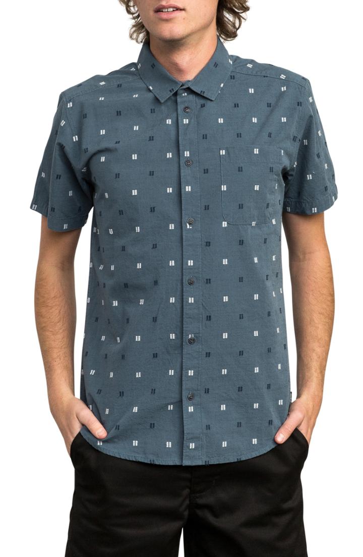 Men's Rvca And Sons Geo Pattern Woven Shirt, Size - Blue
