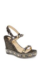 Women's Christian Louboutin Pyraclou Wedge Sandal Us / 34eu - Metallic