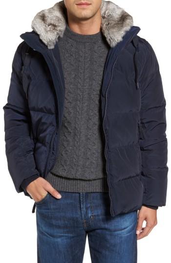 Men's Marc New York Navan Quilted Down Jacket With Genuine Rabbit Fur Trim - Blue