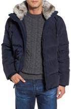 Men's Marc New York Navan Quilted Down Jacket With Genuine Rabbit Fur Trim - Blue