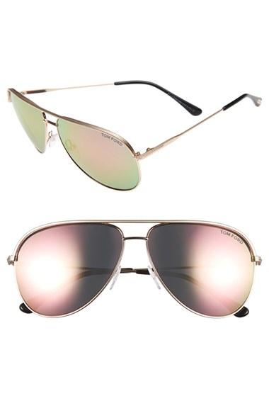 Women's Tom Ford 'erin' 61mm Aviator Sunglasses - Matte Rose Gold/ Green